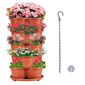 1Pc 5 Tier Vertical Stackable Planter Garden Tower Stackable Planter Outdoor Gardening Pots For Strawberries Flowers Herbs Vegetables