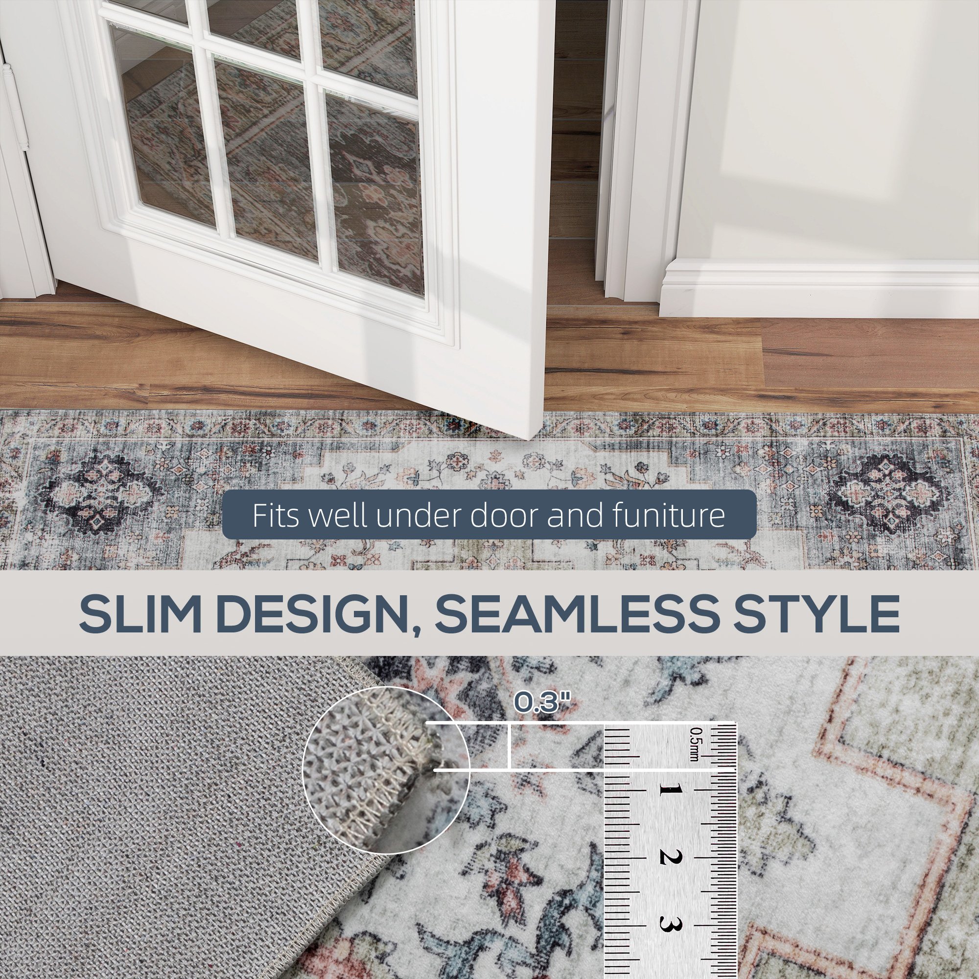 8x10 Area Rug, Vintage Machine Washable Rug, Non-Slip Carpet For Living Room, Bedroom, Dining Room, Brown And Green