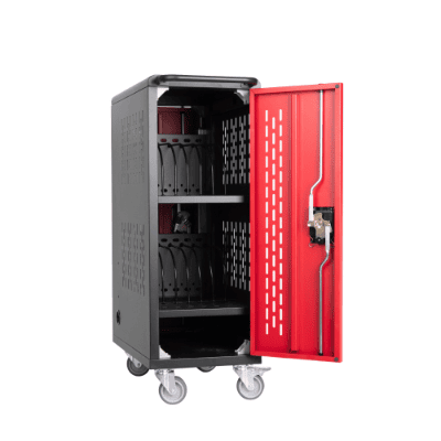 16 Bay Mobile School Charging Cart Station For Chromebook, Tablet And Laptop Computer With Power Strip Included, Assembly Required BLACK