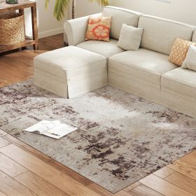 Achine Washable Area Rug 5x7, Non-Slip Modern Abstract Floor Carpet For Living Room, Bedroom, Dining Room, Mixed-Brown
