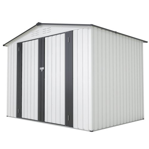 8 X 6 Ft Outdoor Storage Shed, All Weather Metal Sheds With 2 Lockable Doors, Tool Shed For Garden, Backyard, Lawn,White