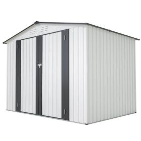 8 X 6 Ft Outdoor Storage Shed, All Weather Metal Sheds With 2 Lockable Doors, Tool Shed For Garden, Backyard, Lawn,White