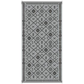 Reversible Outdoor Rug, Waterproof Plastic Straw With Carry Bag, 9 X 18, Black & Gray Rhombus