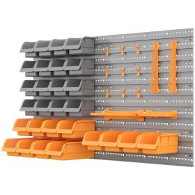DURHAND 44 Piece Wall Mounted Pegboard Tool Organizer Rack Kit With Various Sized Storage Bins, Pegboard, & Hooks, Orange