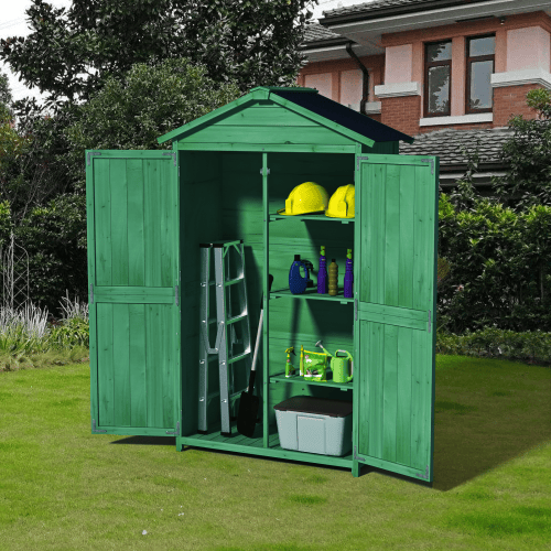 Outdoor 35.6x 18.1x 66.15 L Wood Storage Shed, Garden Tool Cabinet With Waterproof Asphalt Roof, Double Doors, Multiple-tier Shelves,Forest Green