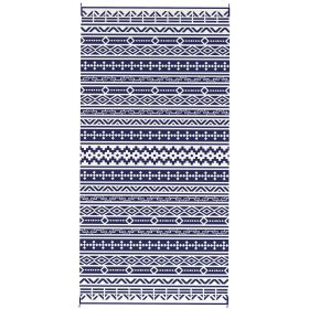 Reversible Outdoor Rug, Waterproof Plastic Straw With Carry Bag, 9 X 18, Blue & White Geometric Wall