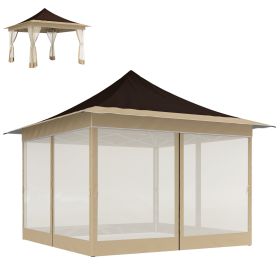 12 X 12 Ft. Canopy Tent With Mesh Netting, Up Tent With Carry Bag For Garden, Patio, Brown