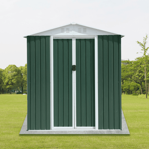 6FTx4FT Apex Roof Green Outdoor Tool Storage House Garden Shed With Aluminum Alloy Frame And Sliding Door