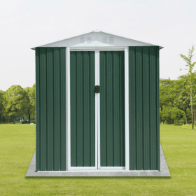 6FTx4FT Apex Roof Green Outdoor Tool Storage House Garden Shed With Aluminum Alloy Frame And Sliding Door