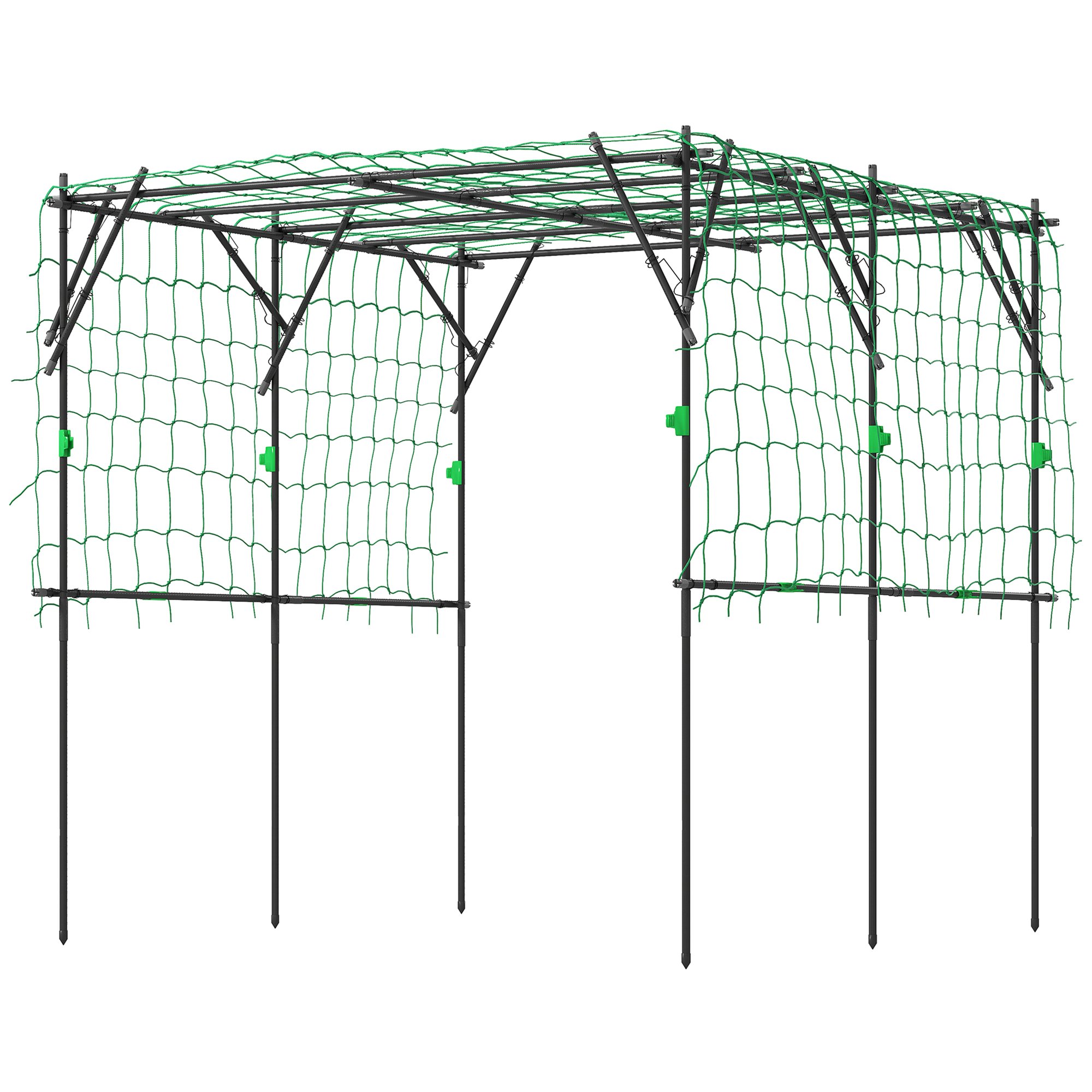 Garden Arch Trellis, 7.3 FT Tall Metal Plant Trellis Support With Climbing Net, Cucumber Trellis For Vegetables, Black