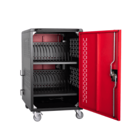 32 Bay Mobile School Charging Cart Station For Chromebook, Tablet And Laptop Computer With Power Strip Included, Assembly Required BLACK