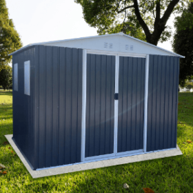 Metal Anti-Corrosion Utility Tool House With Lockable Door, Garden Shed 10FTx8FT Apex Roof Grey With Windows And Aluminum Alloy Frame