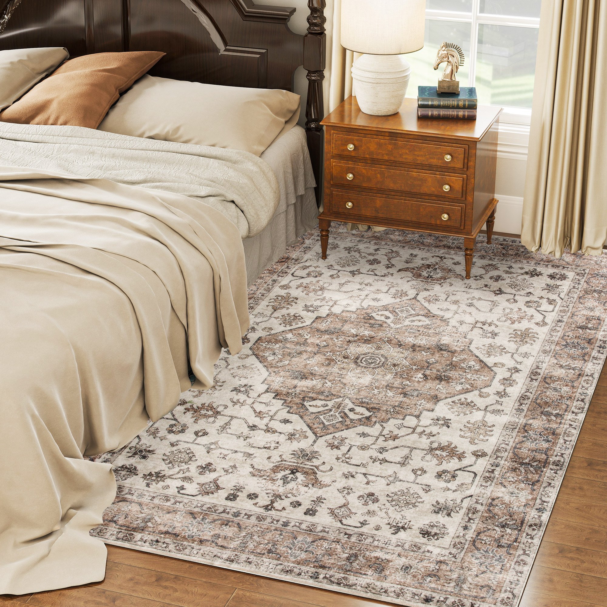 5x7 Area Rug, Vintage Machine Washable Rug, Non-Slip Floor Carpet For Living Room, Bedroom, Dining Room,brown