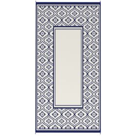 Reversible Outdoor Rug, Waterproof Plastic Straw With Carry Bag, 9 X 18, Blue & White Gourd Border