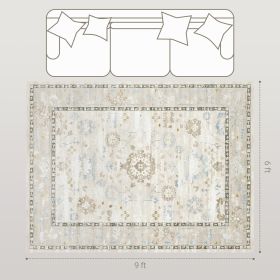 6x9 Area Rug, Indoor Boho Machine Washable Carpet For Living Room, Bedroom, Dining Room, Kitchen, Blue