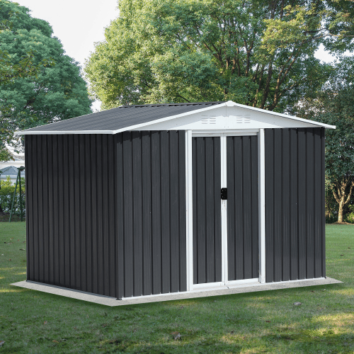 Outdoor Storage Garden Bike Shed 8x6 Feet Apex Roof Dark Grey With Aluminum Alloy Frame And Sliding Door