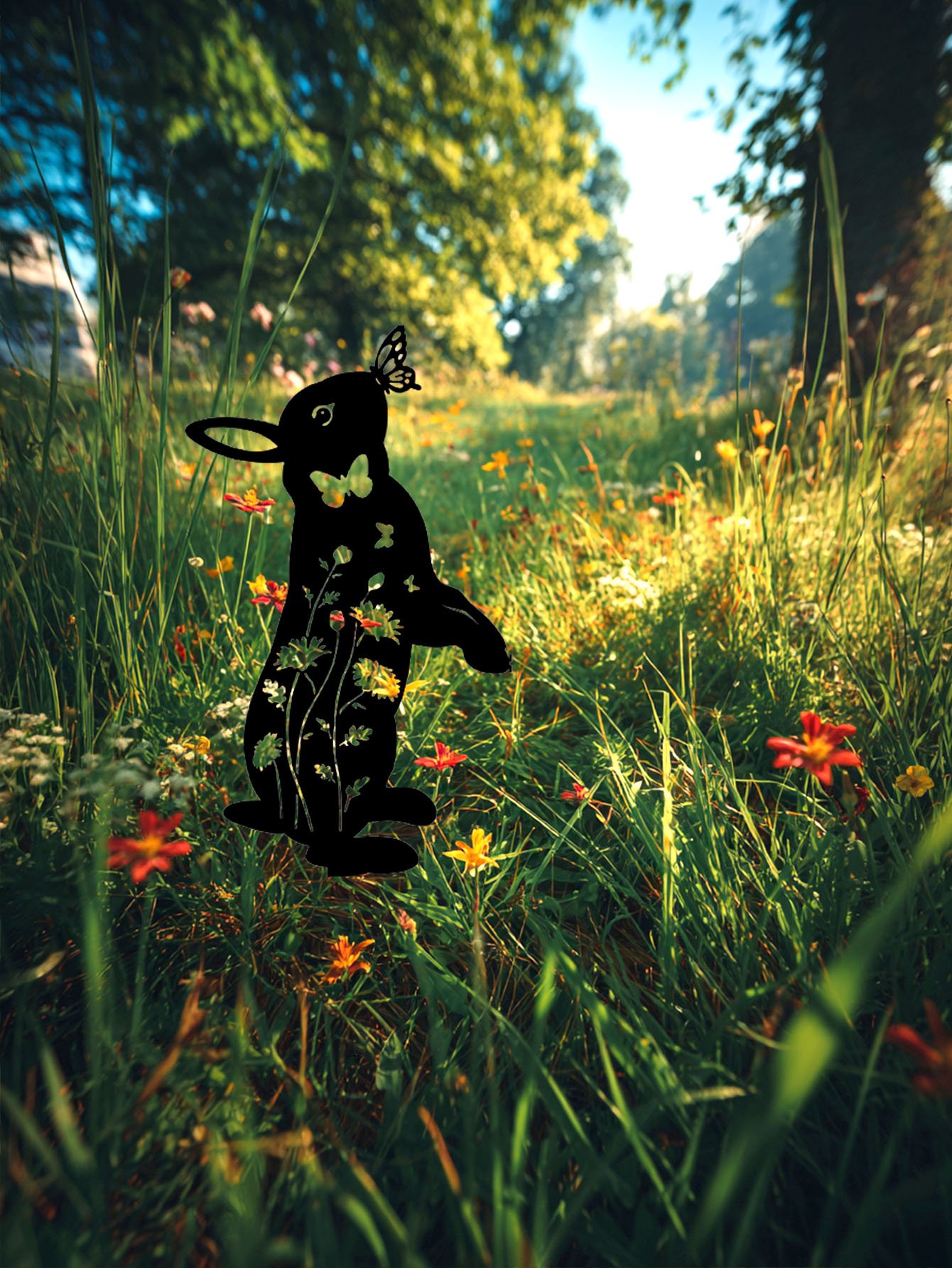 Metal Rabbit Garden Stake & Wall Sculpture-Outdoor Silhouette Yard Art For Patio