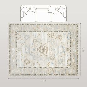 9x12 Area Rug, Indoor Boho Machine Washable Carpet For Living Room, Bedroom, Dining Room, Kitchen, Blue