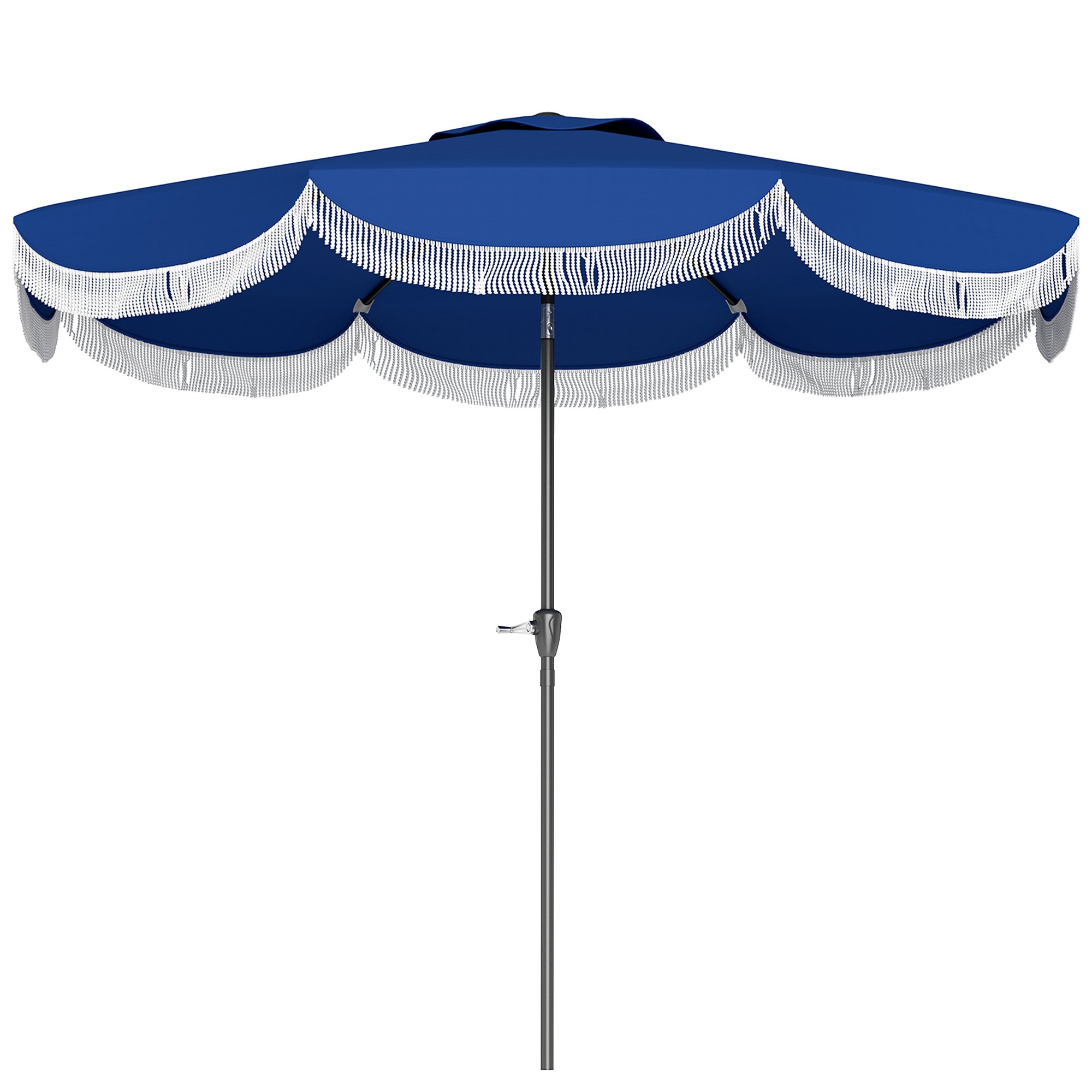 9FT Patio Umbrella,Outdoor Market Umbrella With Crank, 8 Ribs, Push Button Tilt, Vented Patio Table Umbrella For Deck Backyard Lawn, Navy Blue