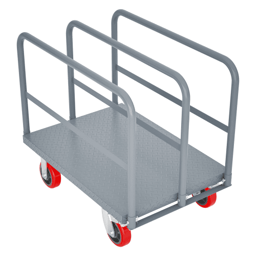 Steel Panel Truck, Heavy Duty Drywall Cart Lumber Cart Platform Truck Flat Cart, 2000lbs, 6 Swivel Brake Casters, With 3 Side Handrails  36 X 24