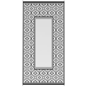 Reversible Outdoor Rug, Waterproof Plastic Straw With Carry Bag, 9 X 18, Black & White Gourd Border