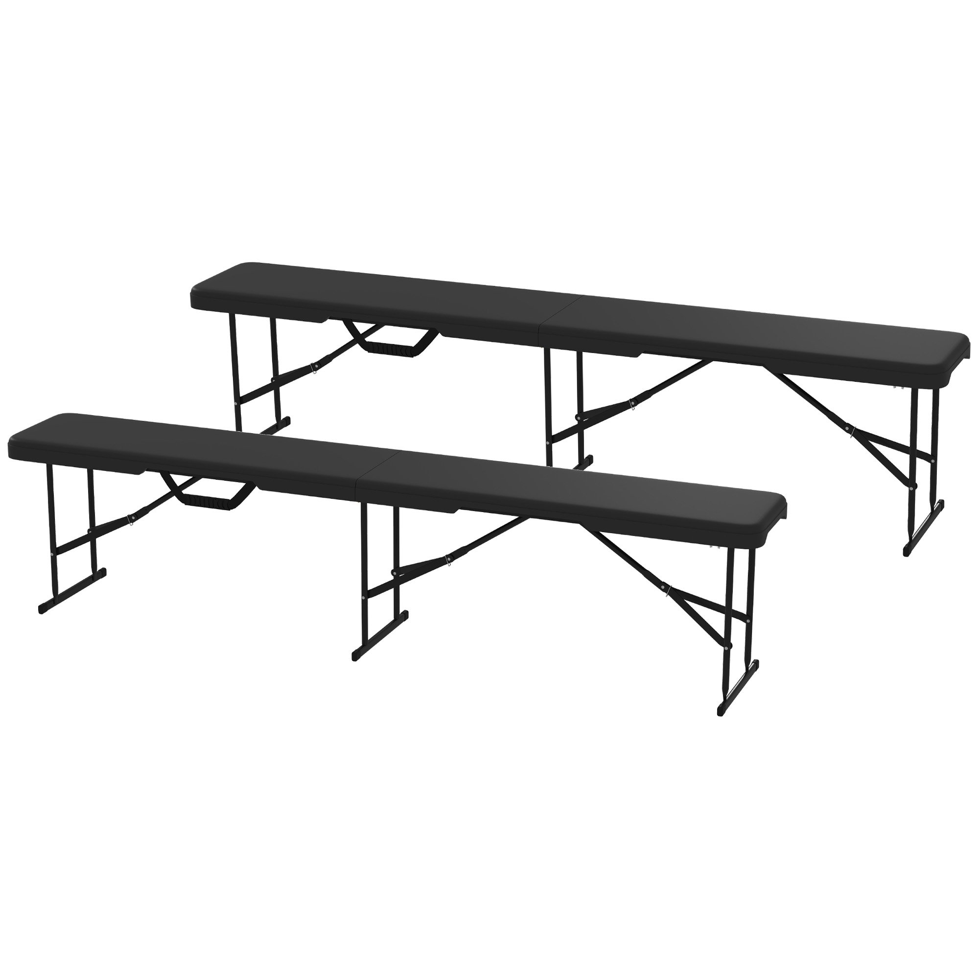 2 Pack 6 Ft Portable Foldable Bench Seats, Plastic Folding Benches With Carrying Handle For Camping, Black