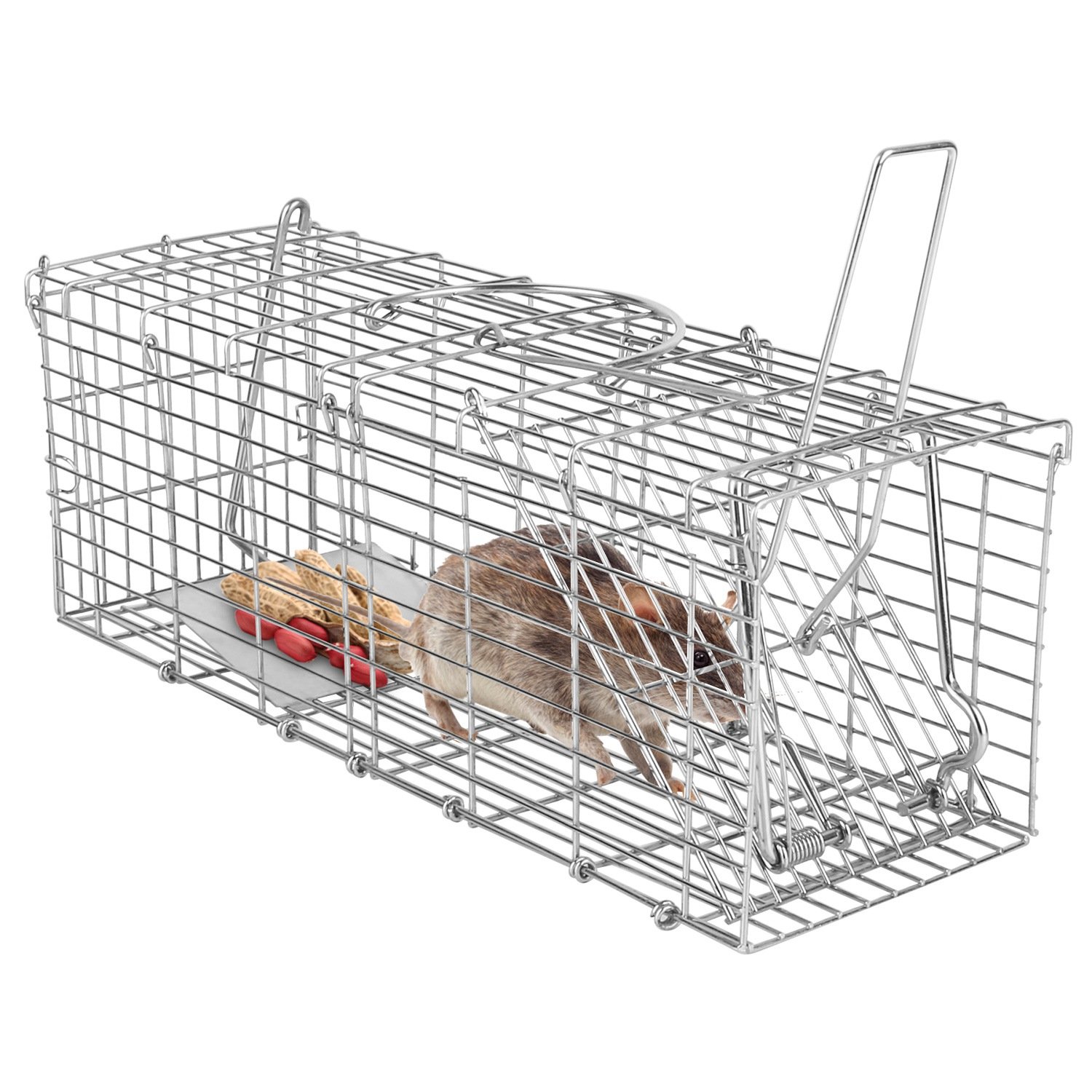 1Pc Foldable Rat Trap Cage Humane Live Rodent Trap Cage Galvanized Iron Mice Mouse Control Bait Catch With Detachable L Shaped Rod