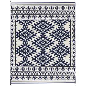 Reversible Outdoor Rug, Waterproof Plastic Straw With Carry Bag, 8 X 10, Blue  White Rhombus Border
