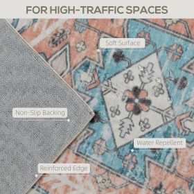 4x6 Area Rug, Vintage Machine Washable Rug, Non-Slip Floor Carpet For Living Room, Bedroom, Dining Room, Brown And Blue