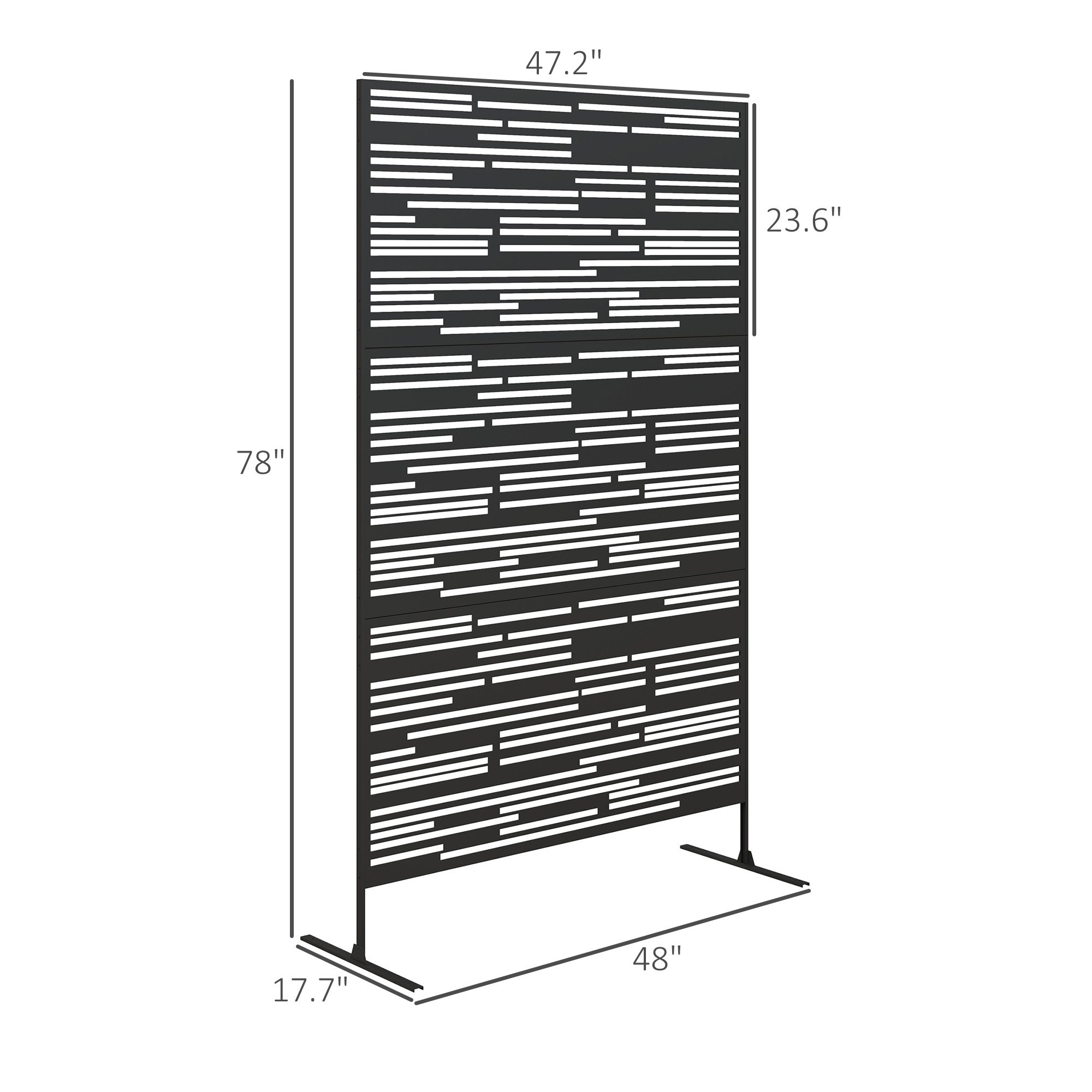 78 H X 48 W Metal Outdoor Privacy Screen, Freestanding Decorative Privacy Fence Screen For Balcony, Black