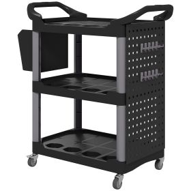 3-Tier Rolling Tool Cart, 200 LBS Capacity Plastic Utility Cart With Side Shelf And Bucket, Black And Light Gray