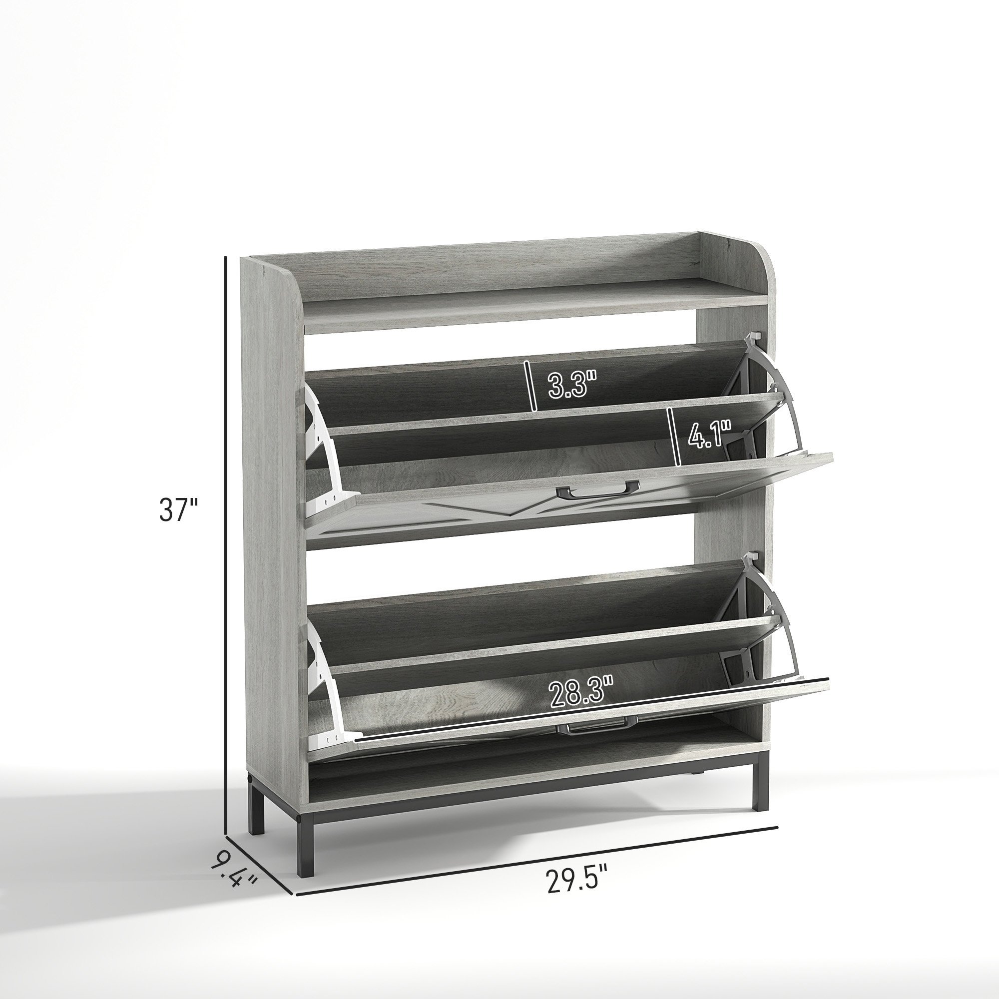 Shoe Cabinet Organizer With 2 Flip Drawers, Legs, Narrow Shoe Storage Cabinet For Entryway, Hallway, Light Gray
