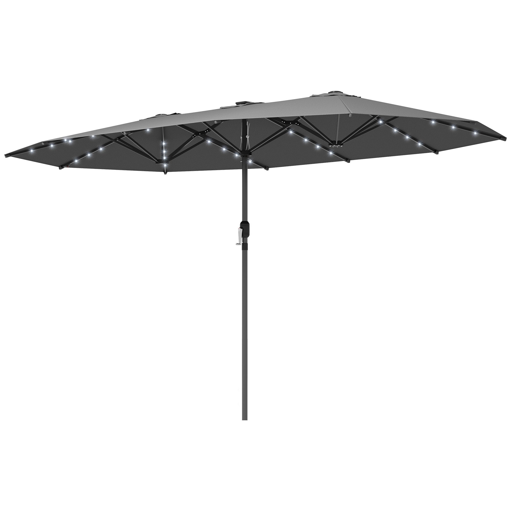 Garden Parasol, Double-Sided Sun Umbrella With LED Solar Lights, Patio Parasol For Outdoor, Gray