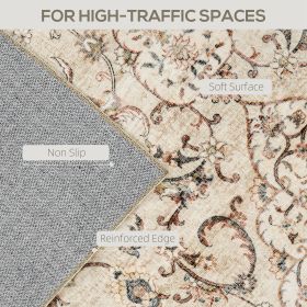 Area Rug 5x7, Machine Washable Rug, Non-Slip Classical Floral Print Floor Carpet For Living Room, Bedroom, Mixed-Brown