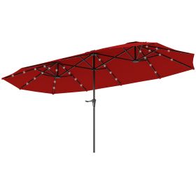 13ft Double-Sided Market Umbrella, Large Patio Umbrella With Solar Lights, Crank Handle For Garden, Pool, Yard, Wine Red