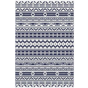 Reversible Outdoor Rug, Waterproof Plastic Straw With Carry Bag, 6 X 9, Blue  White Geometric