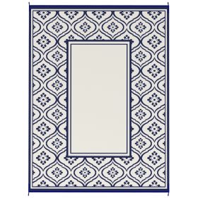 Reversible Outdoor Rug, Waterproof Plastic Straw With Carry Bag, 9 X 12, Blue White Gourd Border