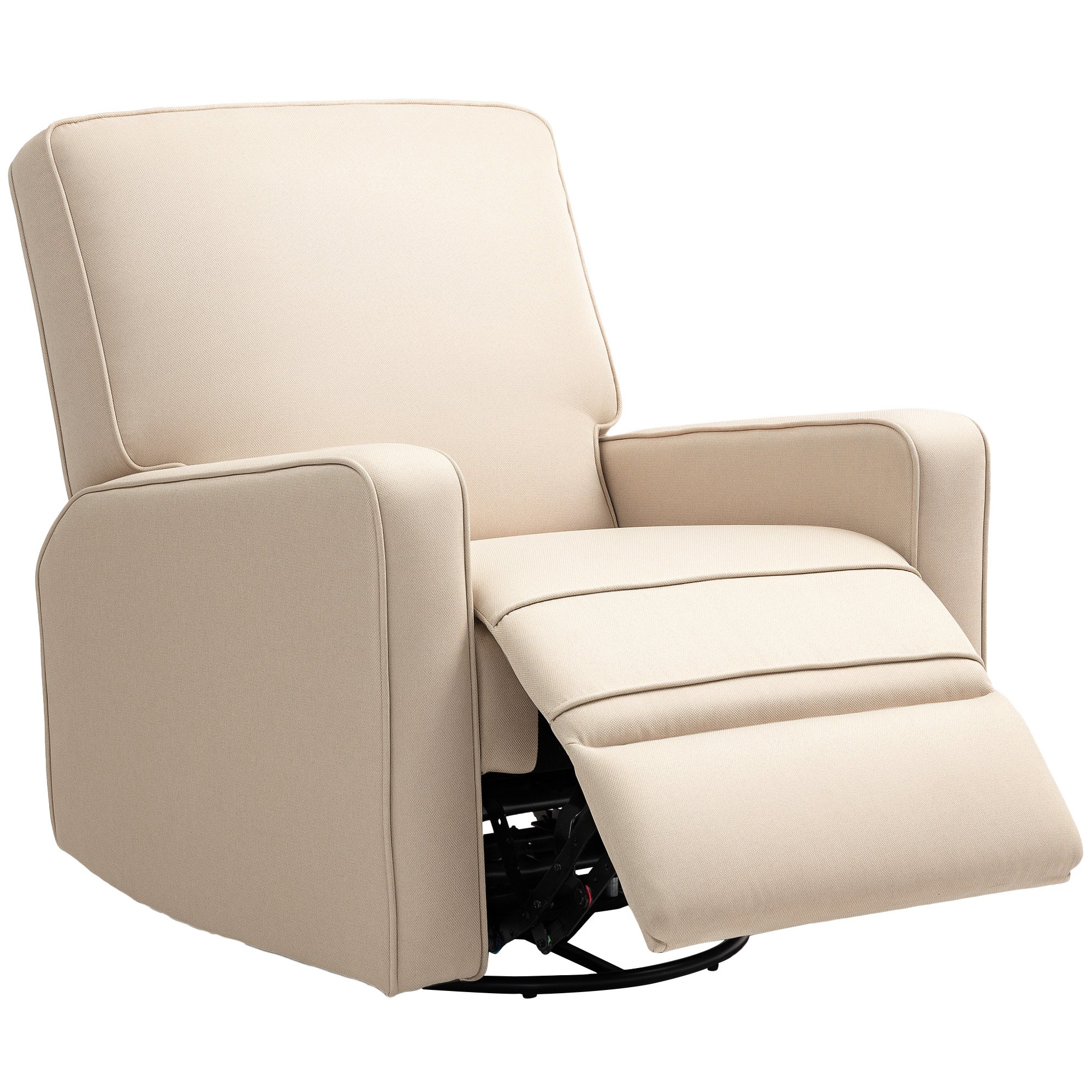 Manual Recliner Chair For Adults With Thick Cushion, Breathable Fabric Glider Rocking Chair For Living Room, Beige