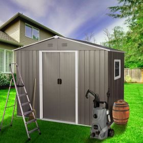6ft X 8ft Outdoor Metal Storage Shed With Window Grey