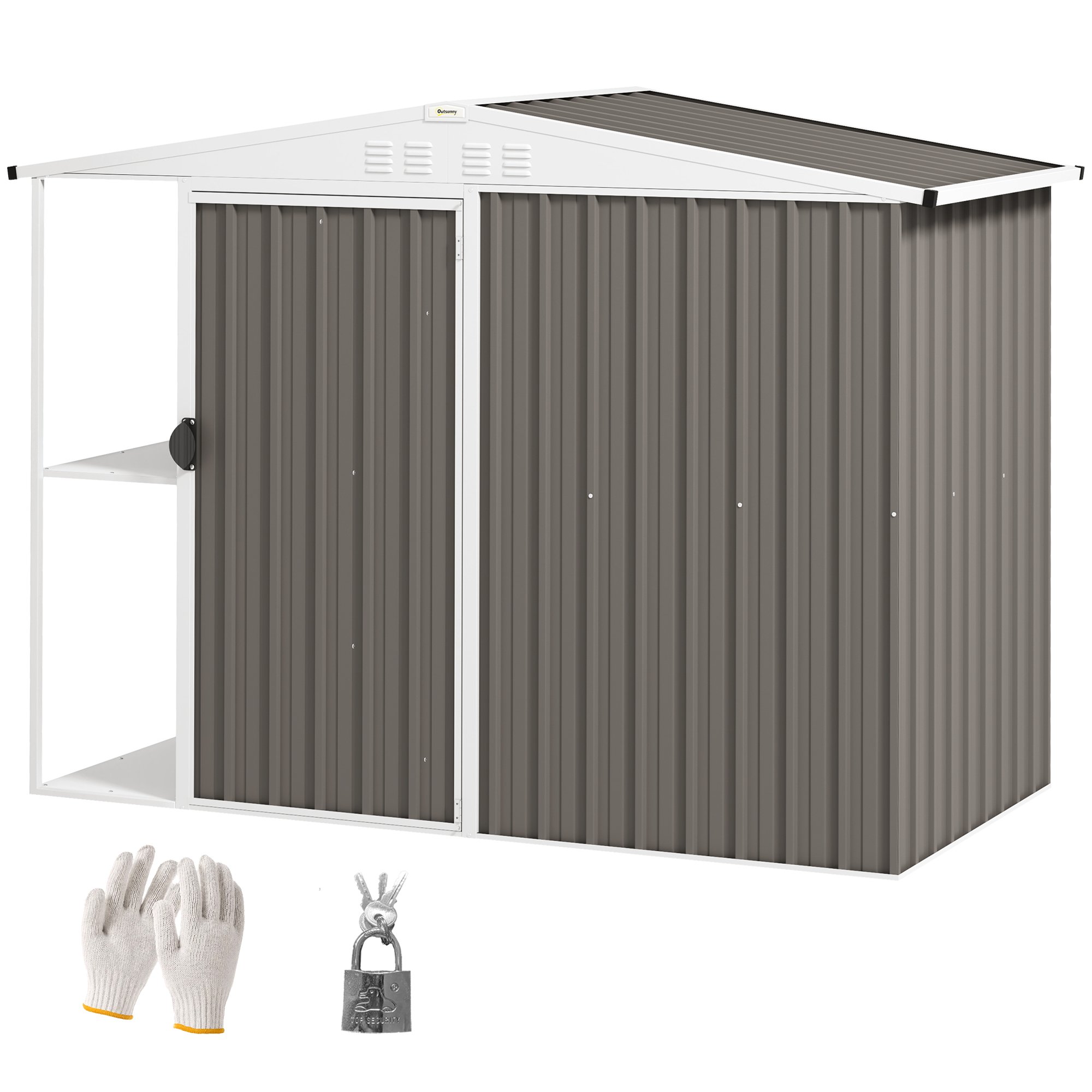 8 X 4ft Outdoor Garden Shed, Metal Shed With Air Vents And Lock For Backyard, Garden, Patio, Warm Gray