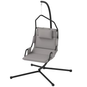 Hammock Chair With Stand And PA Coating Cushion, Hanging Swing Chair With Steel Frame For Indoor And Outdoor, Gray
