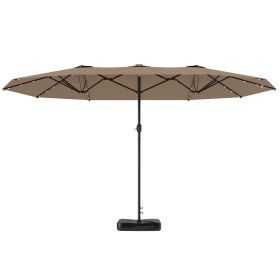 Garden Parasol 14.4 Ft. Double-Sided Sun Umbrella With Base, Patio Parasol With LED Solar Lights, Khaki