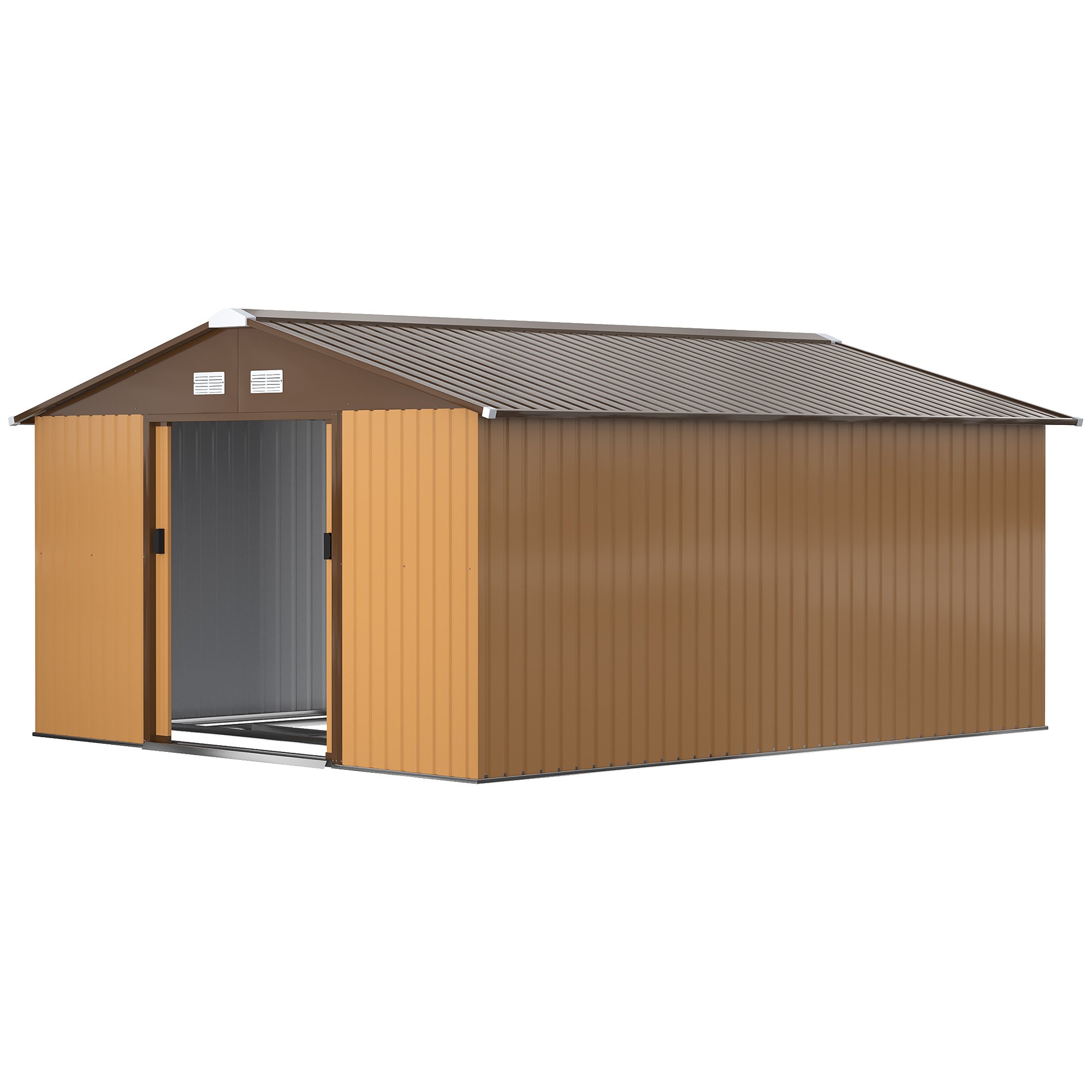 Garden Metal Shed, Storage Shed Utility Storage With Double Locking Doors For Bike, Yard Tools, Yellow