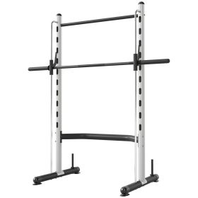 Squat Rack With Pull Up Bar And Barbell Bar Adjustable Bench Press Multi-Function Weight Lifting Half Rack, White