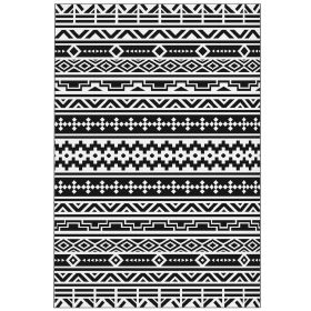 Reversible Outdoor Rug, Waterproof Plastic Straw With Carry Bag, 6 X 9, Black & White Geometric Wall
