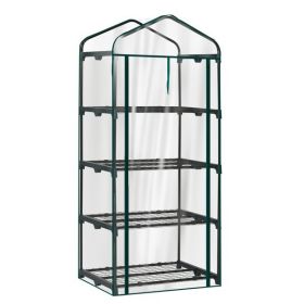 27X19X62in PE Cloth Flower Room Transparent PVC Dark Green Iron Pipe Spire Mini With 4 Ply Grid Flower Stand With Zipper Rolling Door