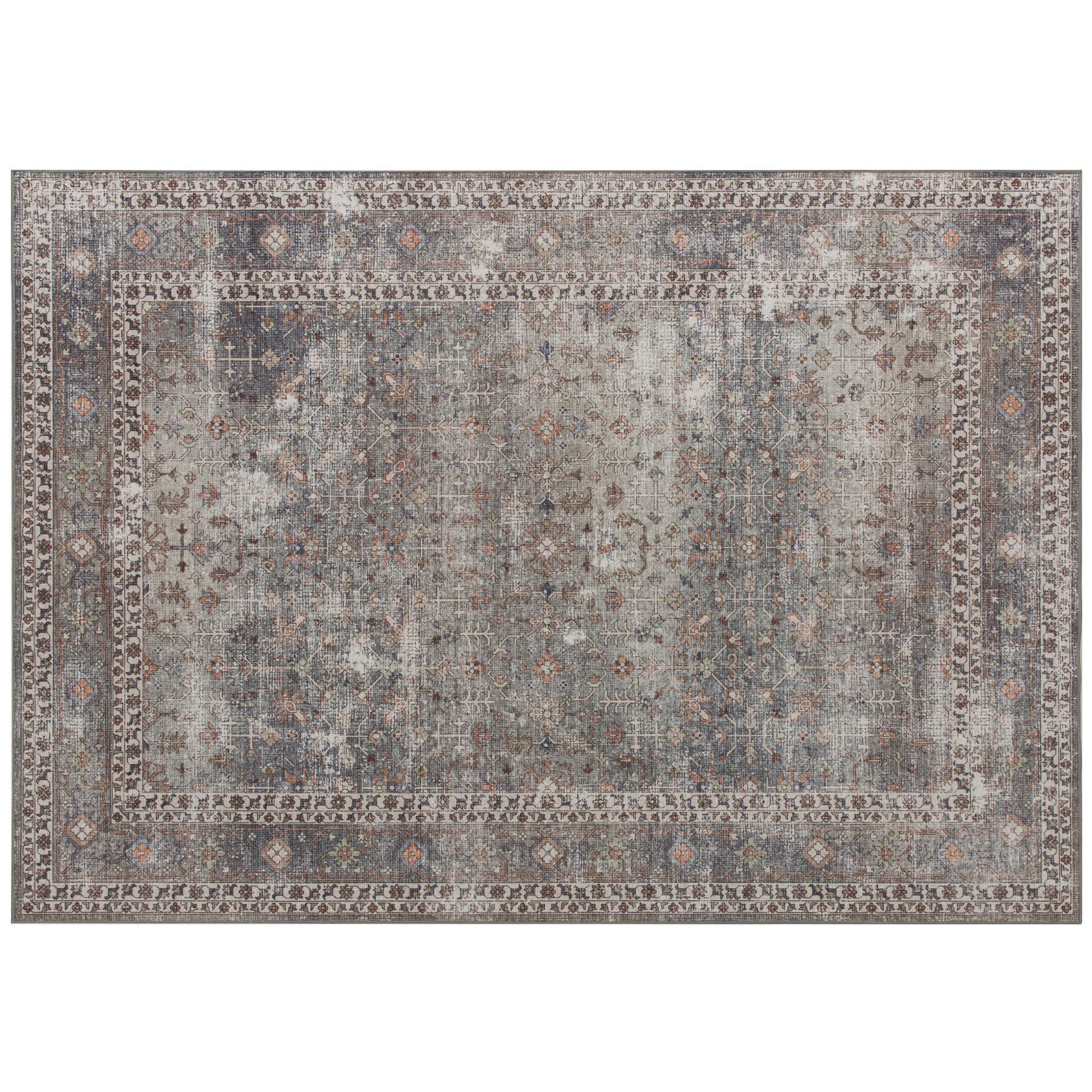 Machine Washable Area Rug 8x10, Non-Slip Traditional Floor Cover Foldable Carpet For Living Room, Dark Mixed-Brown