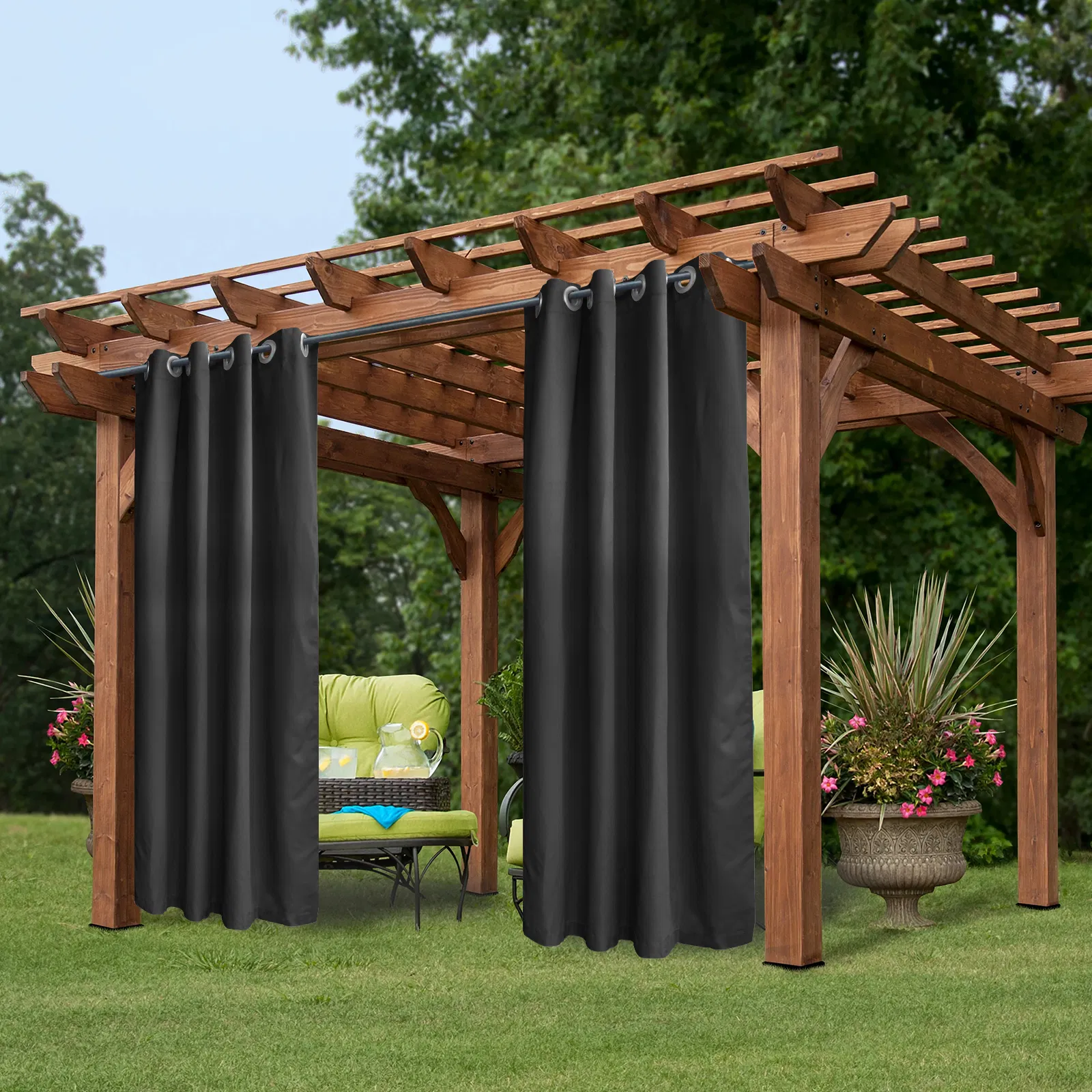 50 In. X 84 In. Indoor Outdoor Dark Gray Grommet Curtain 1 Panel
