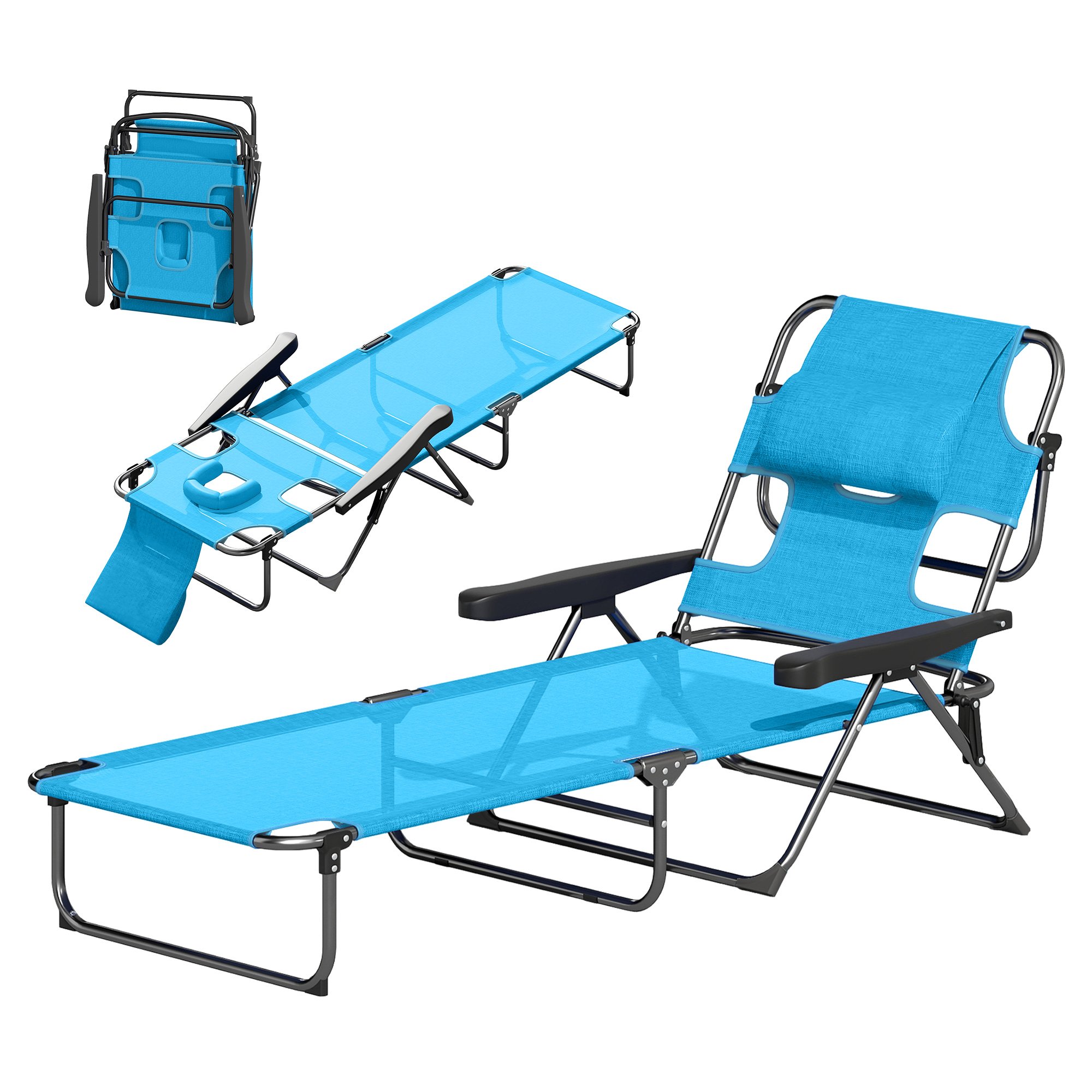 Folding Lounge Chair W Reclining Back, Light Blue