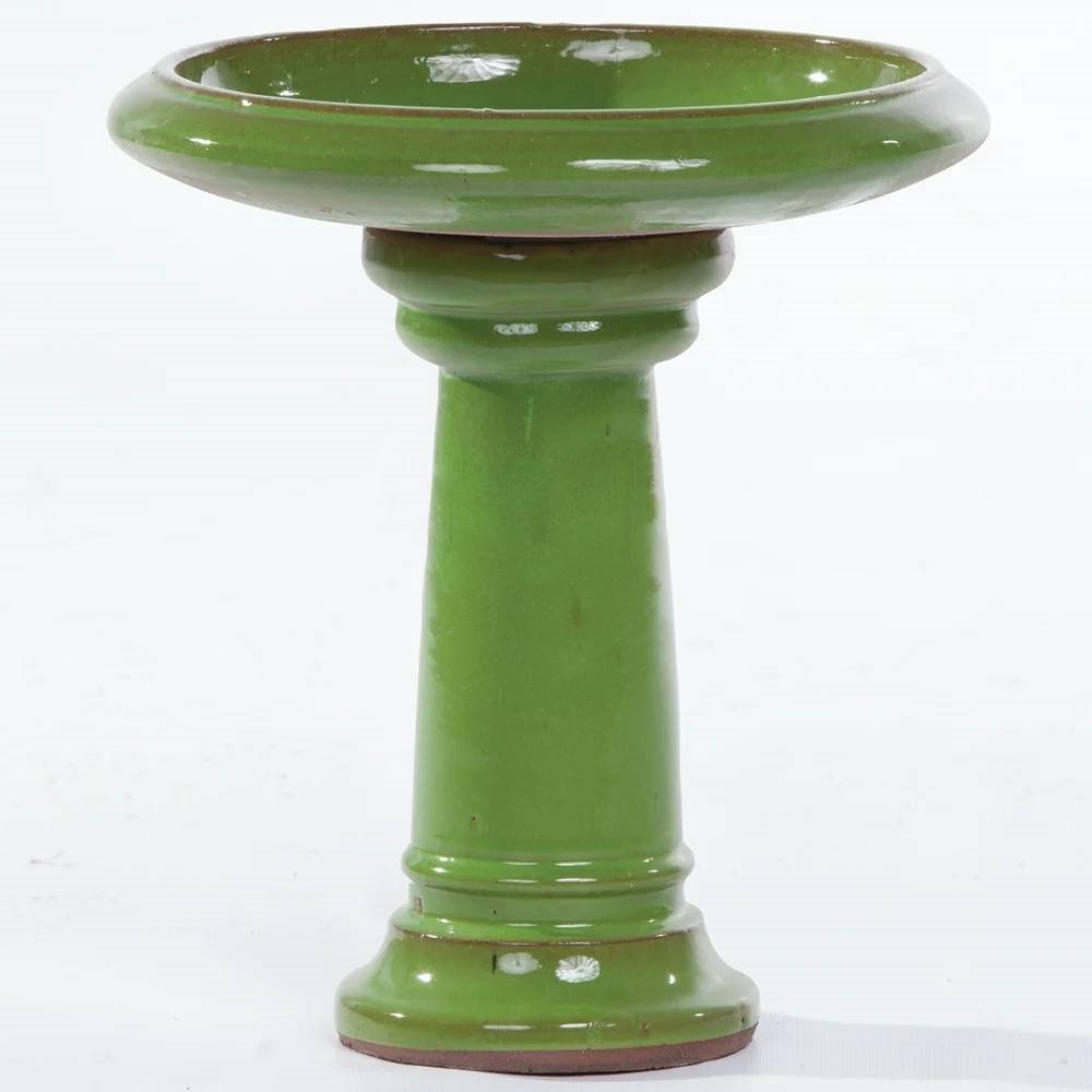 Green Glazed Ceramic Outdoor Patio Garden Birdbath